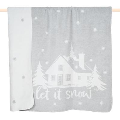 Wohndecke PAD "LETITSNOW", grau (light grau), B:150cm L:200cm, Baumwolle, Polyacryl, Wohndecken, Wohndecke, Verspieltes Schnee-Design für unbeschwerte Winterfreude