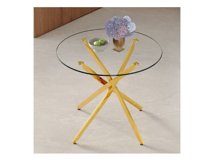 REDOM Esstisch Küchentisch (Moderner runder Esszimmertisch 88 cm aus gehärtetem Glas), mit Metallgestell im leichten Luxus-Design