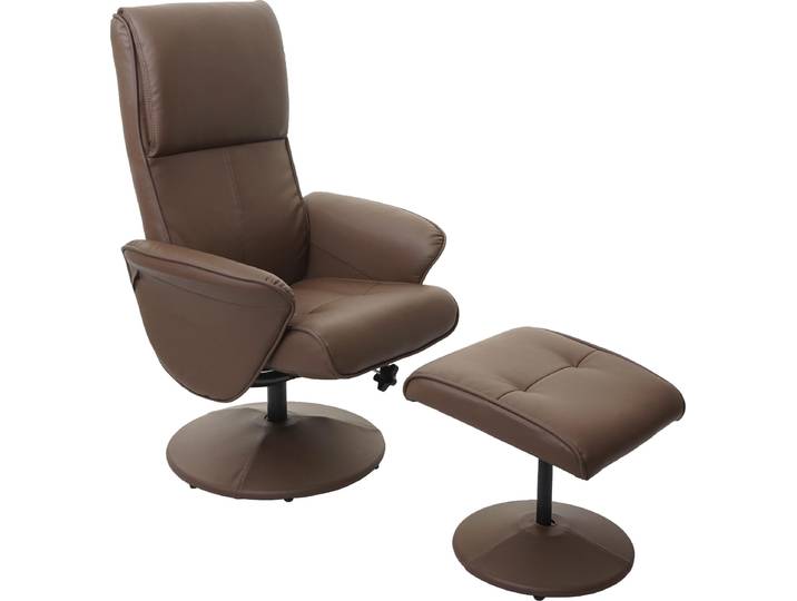 Relaxsessel Helsinki, Fernsehsessel Relaxliege TV-Sessel mit Hocker Kunstleder, taupe