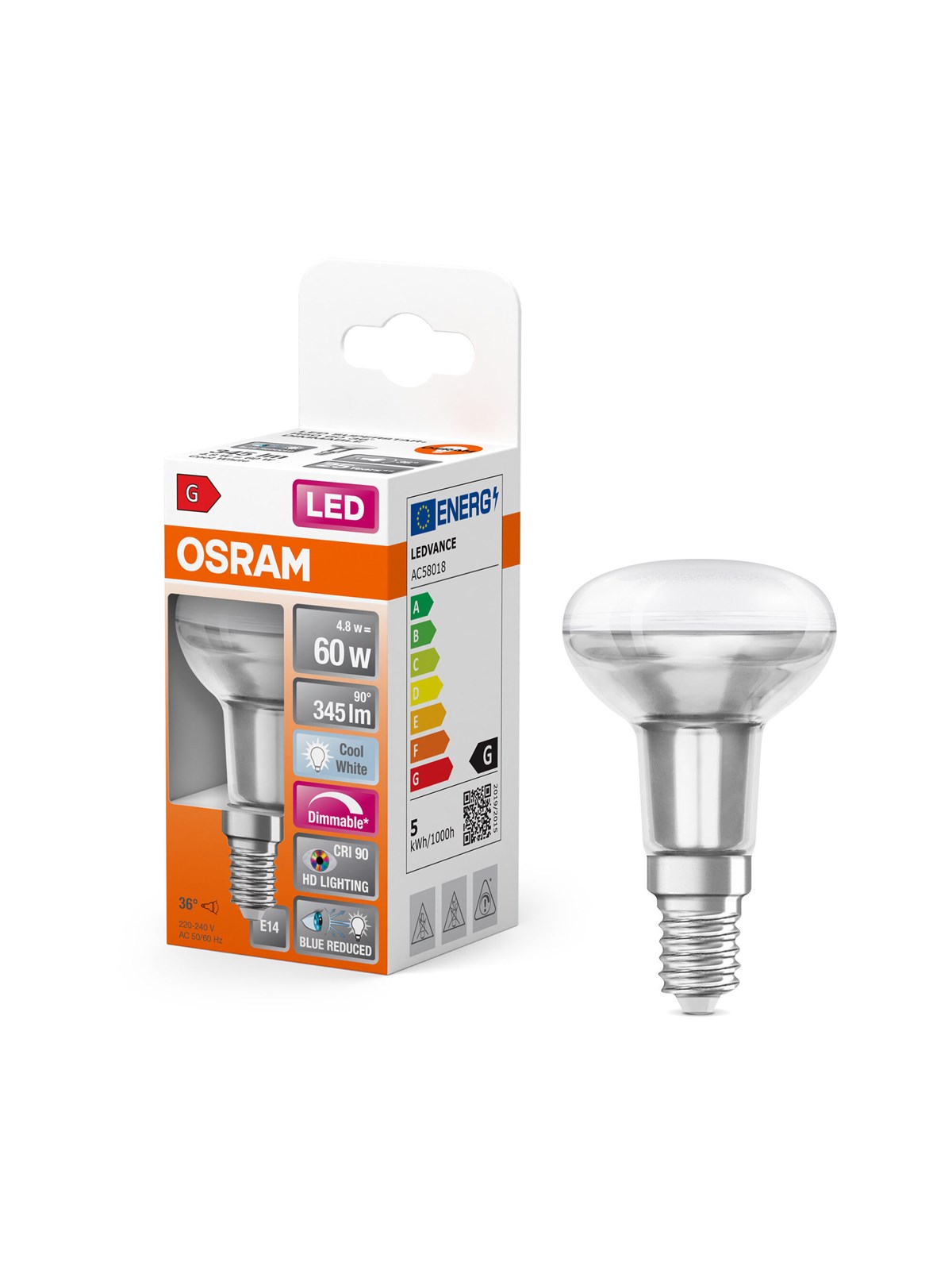 Osram LED-Lampe LED Comfort R50 36° 345lm 4.8W/940 (60W) E14 dimmable E14