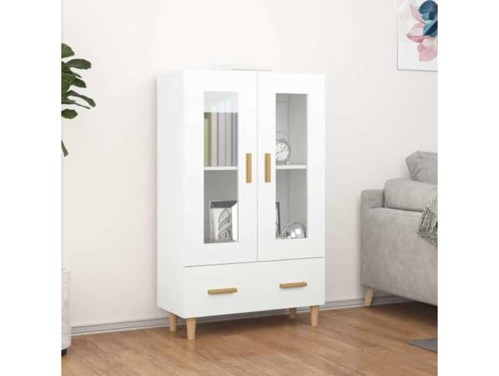 HEFZGDB Praktisches Highboard mit Wandhalterung gegen Umkippen: Dekorativer Beistellschrank mit glatter Oberfläche aus Holzwerkstoff in Weiß fürs Wohnzimmer, bietet Stauraum mit Schublade