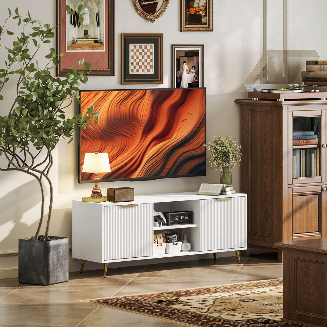 Fairmont Park HOMCOM TV Stand for TVs up to 55 Inch Modern Fluted Storage Cabinets White White 55"
