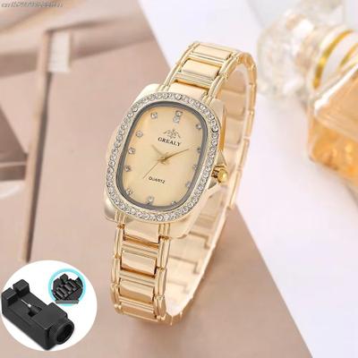 Fusion Finds Women's Quartz Watch Luxury Oval Rhinestone Dress Watch With Elegant Alloy Bracelet gold 2