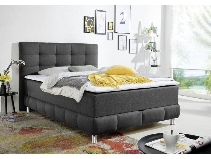 Boxbett, Struktur, Anthrazit, 154×230 cm, Inklusive Bettkasten & Topper, Modern, Inosign
