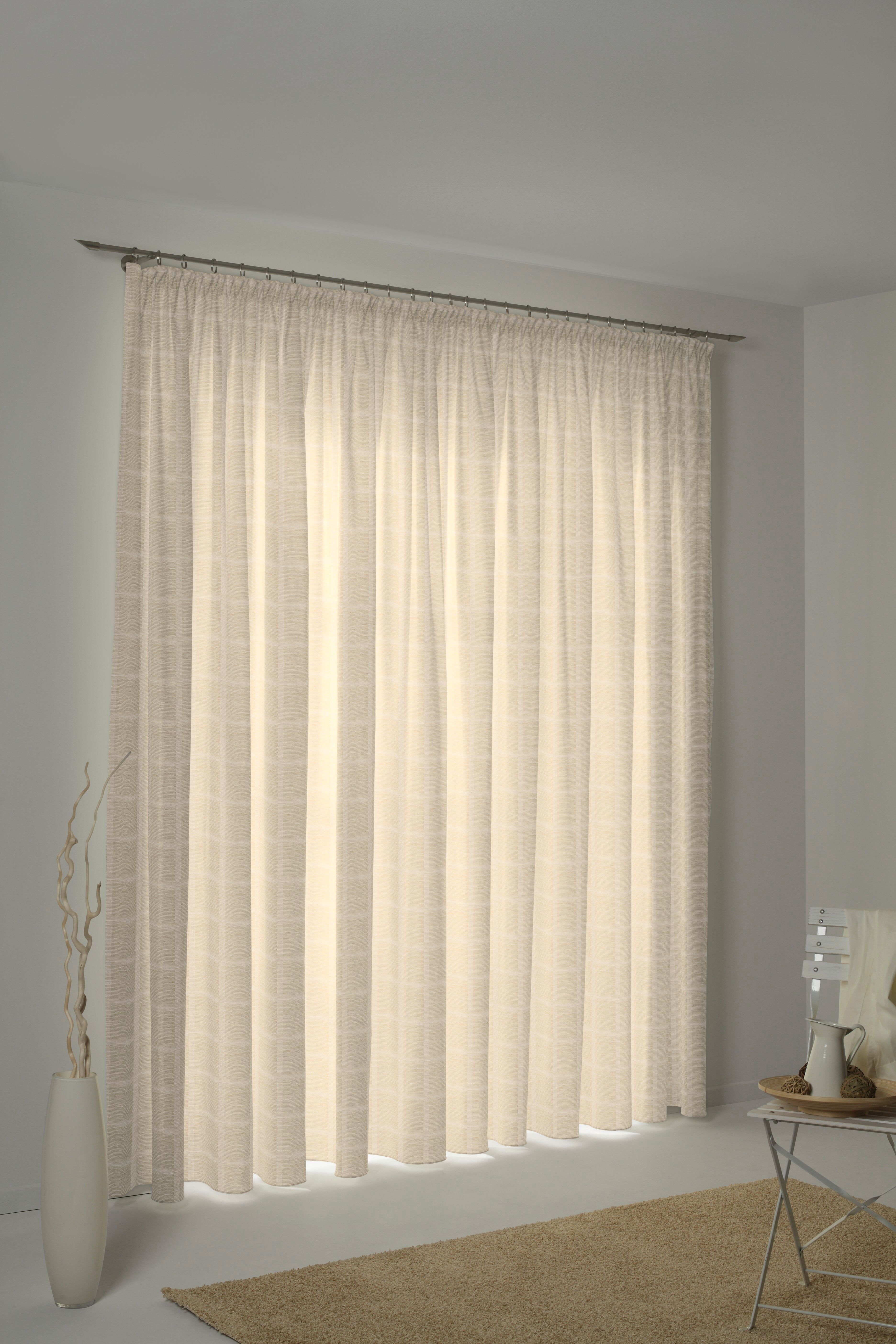 Vorhang WIRTH "Toco-Karo" Gr. 11, beige, B:132cm H:200cm, Chenille, Polyacryl, Gardinen, Vorhang