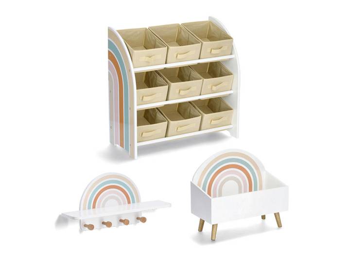 Zeller Present Regal-Set Rainbow, Natur, Weiß, Holz, Kiefer, Regenbogen, 65x52x65 cm, Babymöbel, Babyzimmerregale