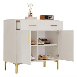 Sideboard Kommode 80x35x79 Weiß 2 Türen 2 Schubladen MDF Wohnzimmer Schlafzimmer Modern Robust Stauraum Praktisch