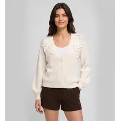Twinset für Damen. 262TT3192 Cardigan mit weißen Perlen-Häkelblumen (S), Lässig, Acryl