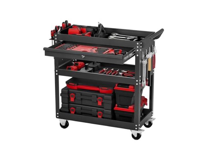 VEVOR Chariot à Outils\, 4 Niveaux\, Chariot Servante d'Atelier à roulettes avec Tiroir\, Panneau Perforé\, 160 kg\, Rangement d'Outils de Mécanicien\, pour Garage\, Entrepôt\, Atelier de Réparation\, Noir