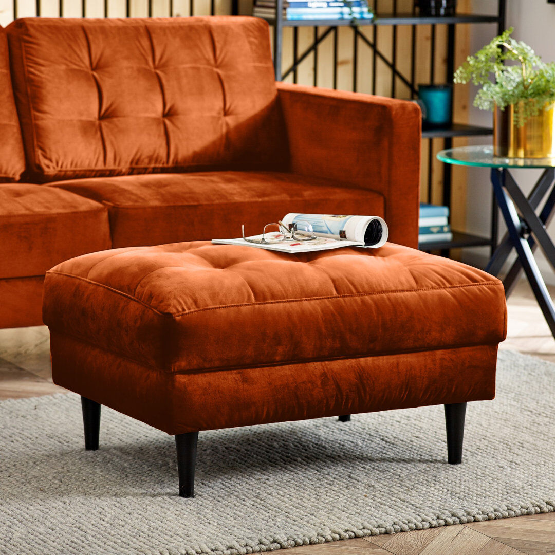17 Stories Jodi Velvet Footstool - Upholstered Modern Retro Fabric Stylish & Contemporary Orange 47cm H X 86cm W X 70cm D