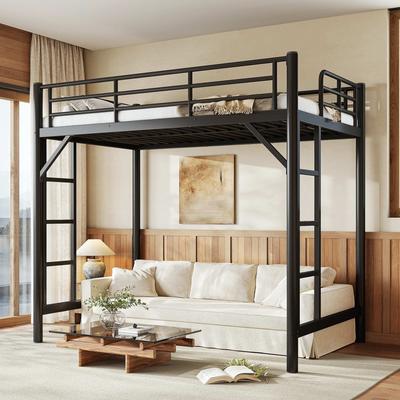 GREATPLANINC Metal Loft Bed with Dual-Side Ladders Guardrails for Kids & Teens