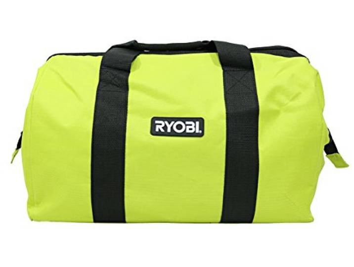 Ryobi Sac d'entrepreneur à large ouverture pliable avec fermeture éclair sur le dessus et coutures croisées en X Vert
