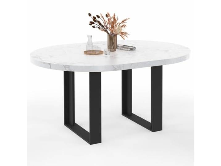 IDMarket - Ausziehbarer runder Esstisch Phoenix 4-6 Personen Tischplatte Marmoreffekt weiß Alaska 110-150 cm