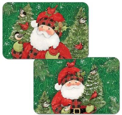 Counterart Reversible Wipe-clean Plastic Placemats Set of 4 - Paisley Santa