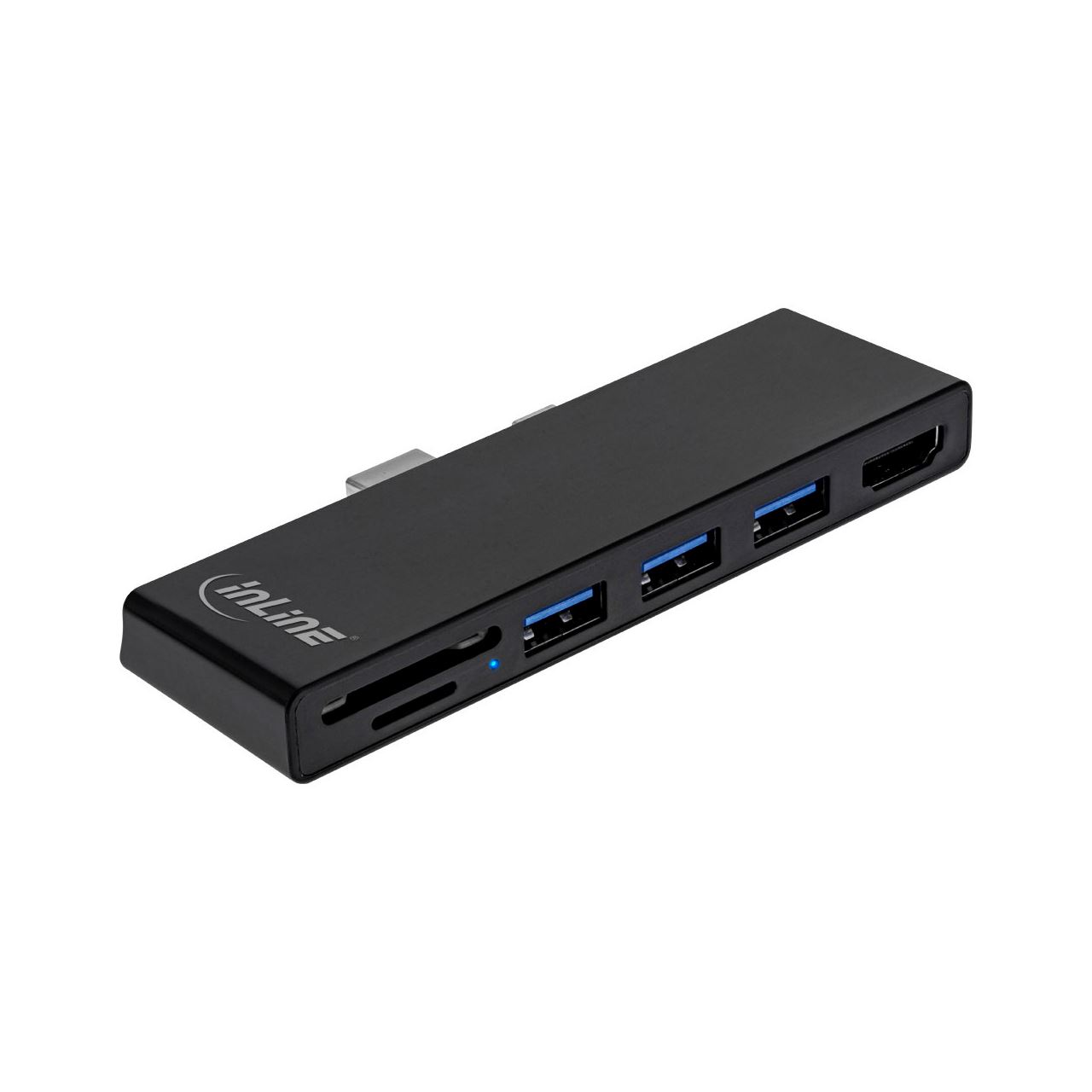 InLine MultiHub, Surface Pro 4/5/6, 3-Port USB 3.2 Typ-A Buchse, HDMI 4K, Cardreader, schwarz
