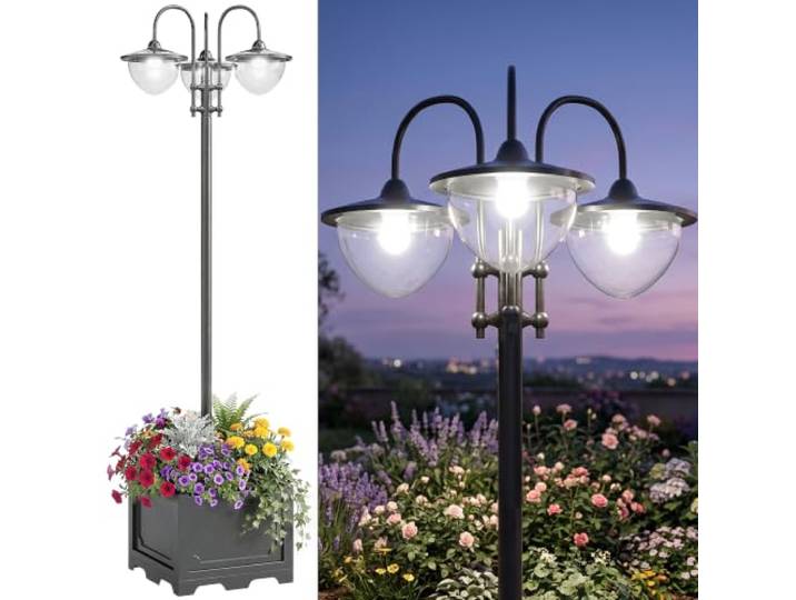 Outsunny Solar Laterne Stehleuchte aus Metall IP44 189 cm hoch Schwarz