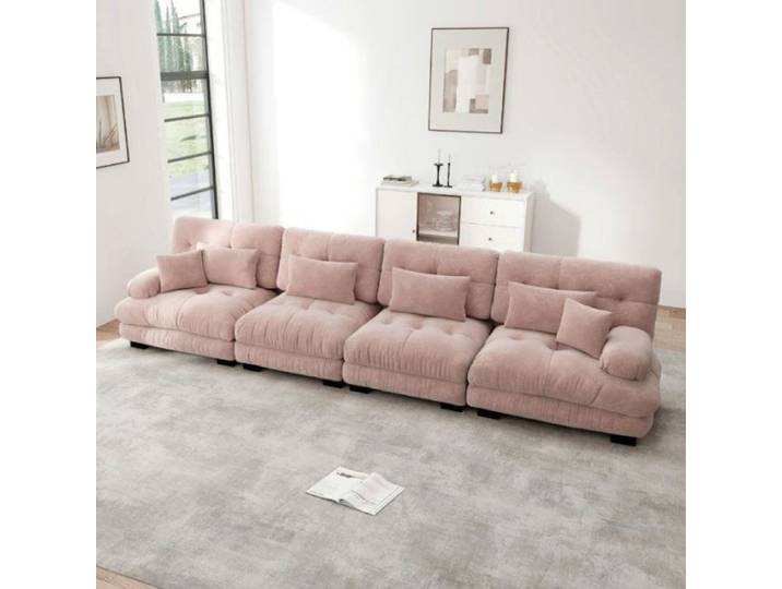 Canapé convertible 4 places modulable confortable assise profonde canapé-lit chenille