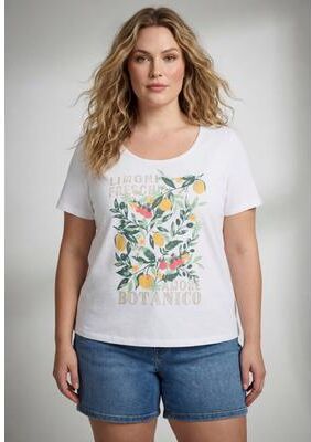 Plus Size Women's Scoop Neck Graphic Tee by Avenue in White Orchard Botanical (Size 18)