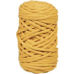 Rayher Häkelgarn 42010166 Braidy Recycling Garn 4mm, honiggelb, 250g / 60m, Nadelstärke 8-10, Baumwolle/Polyester