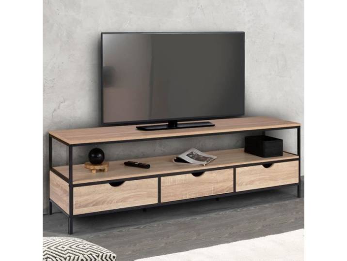 ID MARKET meuble tv DETROIT 3 tiroirs 160 cm bois clair à poser