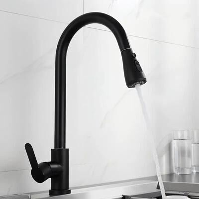Uplifted Finds 304 Stainless Steel Pull Out Kitchen Sink Faucet Deck Mounted Mixer With Stream Sprayer black i