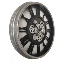 Wanduhr Uhr Küchenuhr römische Ziffern silber bewegliche Zahnräder D 50,8 cm