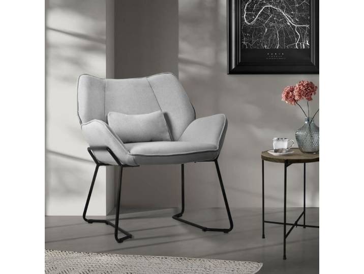 ML-Design fauteuil lounge gris clair fauteuil de relaxation avec revêtement en lin pieds métalliques noirs avec accoudoirs dossier