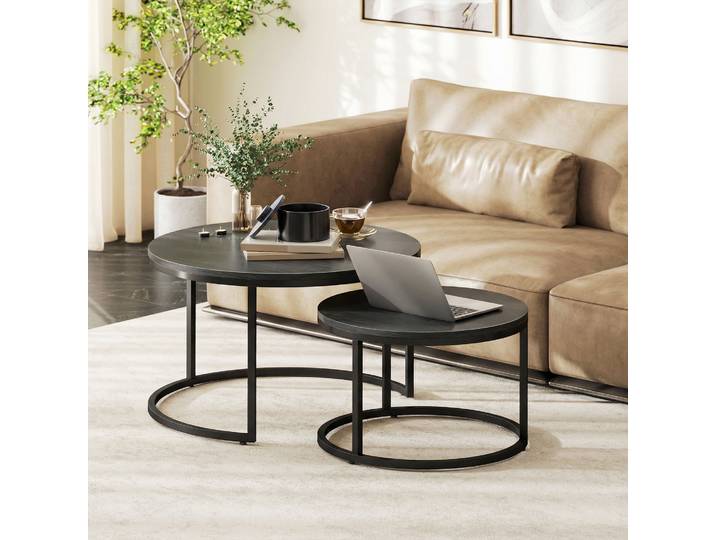 HOMCOM Tables Gigognes Modernes 2 Pièces Métal Noir Salon/Bureau