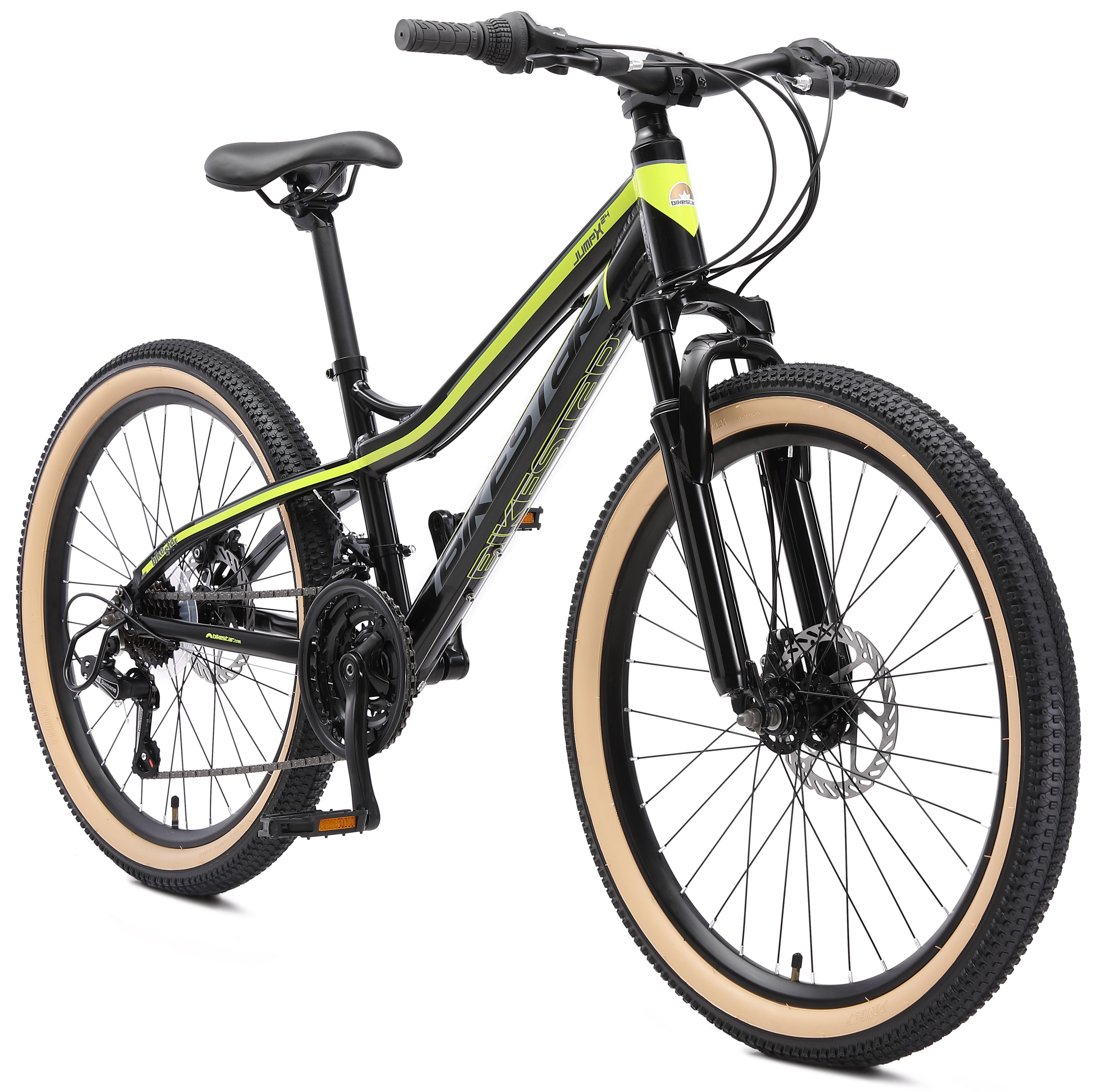 BIKESTAR Kinder Jugend Mountainbike 24 Zoll ab 9 Jahre | Hartail MTB Scheibenbremse Federgabel | Schwarz Grün