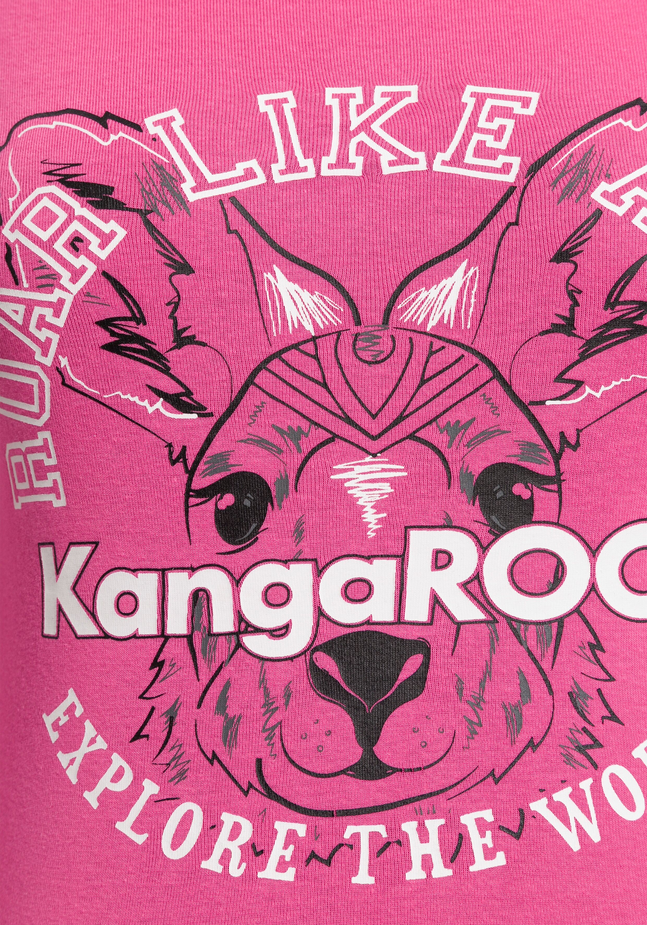 Langarmshirt KANGAROOS, Damen, Gr. 36/38, pink, Rippware, Obermaterial: 100% Baumwolle, bedruckt, kontrastfarbene Details, unifarben mit Farbeinsatz, sehr figurbetont hüftbedeckend, Rundhals, Shirts Langarmshirt, Langarm, unifarben mit Farbeinsatz und Log