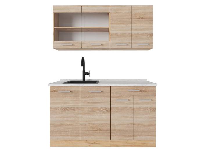Vicco Single Küche R-Line Sonoma/Goldkraft Eiche 140 cm, AP Marmor, Sonoma Eiche, Eichefarben, Küchenblock,Rechteckig, 140x81.6x60 cm, Küchen, Küchenzeilen & Küchenblöcke, Küchenzeilen, Küchenzeilen ohne Geräte