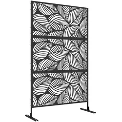 Outsunny Balkon Sichtschutz, 122 x 198 cm Raumtrenner mit Blättermuster, Ständer Schwarz