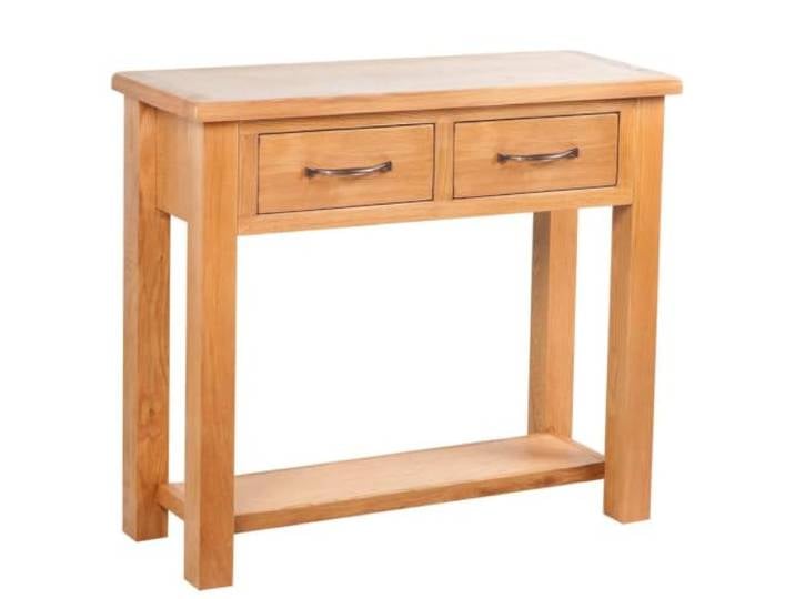 GPWERSDF Konsolentisch Massivholz Eiche 83x30x73 cm Mit 2 Schubladen, Schmal, Platzsparend, Robust, Stilvoll, Einfacher Aufbau