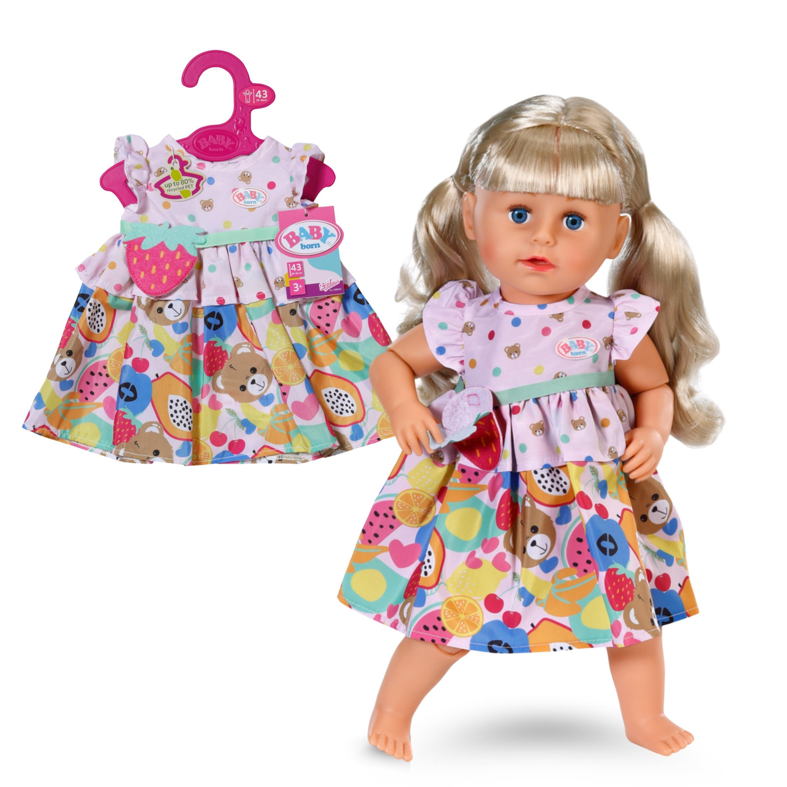 BABY born jurk met fruitmotief, 43 cm