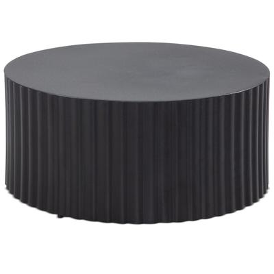 KADIMA DESIGN Couchtisch 67x67x31 cm Metall Schwarz Sofatisch Rund, Design Wohnzimmertisch mit Wellen-Muster, Kaffeetisch Eisen in Lamellen-Optik, Kleiner Tisch
