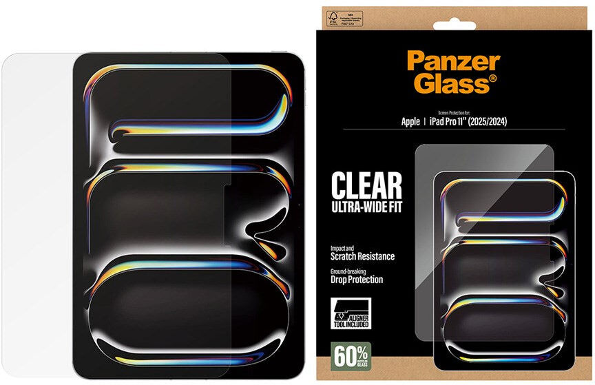 iPad Pro 11" (2025 / 2024) PanzerGlass Skærmbeskyttelsesglas m. Installationsramme - Ultra-Wide Fit - Gennemsigtig