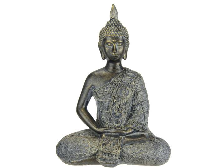 Dekofigur I.GE.A. Buddha Figur sitzend meditierend Statue Figuren Skulptur , braun (braun, grau), B:15cm H:20cm, Polyresin, Dekofiguren, Dekofigur, Garten-Figur Wohnaccessoire