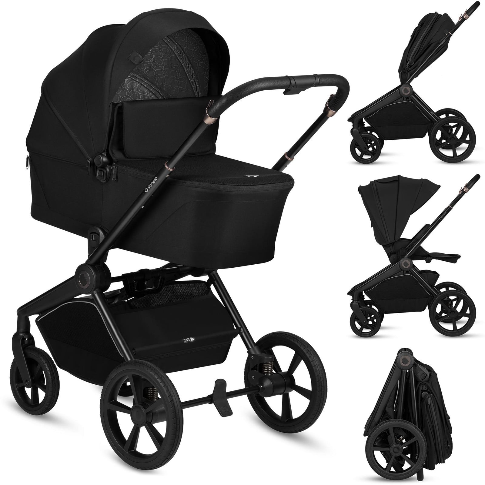 Lionelo Freya 2-in-1 combinatie kinderwagen met babywieg en buggy, zwart