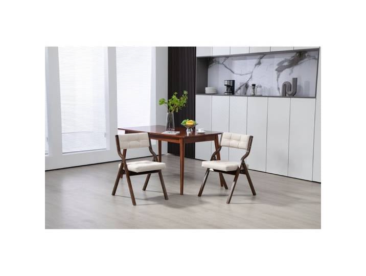WUVRIE Lot de 2 chaises pliantes rembourrées en bois et velours crème livrées montées