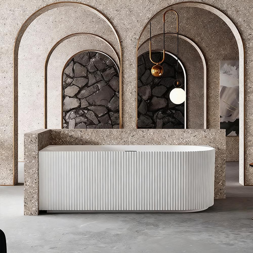 Badewanne, Acryl-Badewanne, freistehende Badewanne, Gestreifte Badewanne, LED-Badewanne, wandnahe Badewanne links.150*75*58cm/TW-L7683-150/