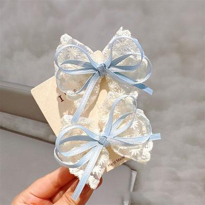 Fusion Finds Elegant Lace Bow Hair Clips Set For Baby Girls Handmade Baby Hair Clips & Bow Barrettes blue
