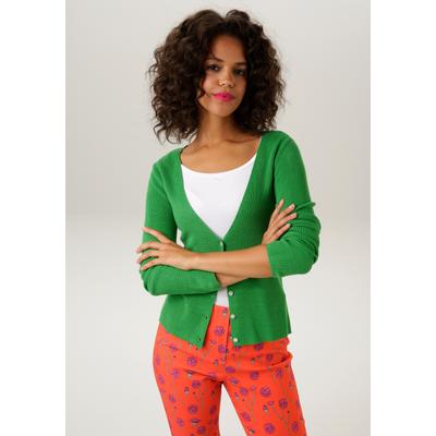 Strickjacke ANISTON CASUAL, Damen, Gr. 36, grün, Feinstrick, Obermaterial: 50% Polyacryl, 50% Viskose, unifarben, figurbetont hüftlang, V-Ausschnitt, Strickkante, Strickjacken Strickjacke, in trendiger Farbpalette