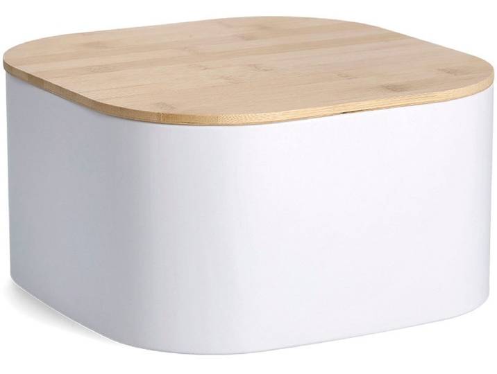 Brotkasten ZELLER PRESENT, weiss (weiß), B:26,5cm H:14,5cm L:26,5cm, Stahl, Lebensmittelaufbewahrungsbehälter, Brotkasten, mit Bambusdeckel
