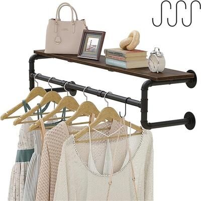 No "Industrial Pipe Clothes Rack with Top Shelf - 11.8""D x 43.3""W x 11.5""H"