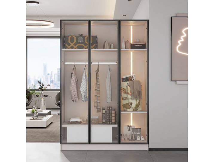 Armoire blanche 3 portes verre LED 110x50x160 cm