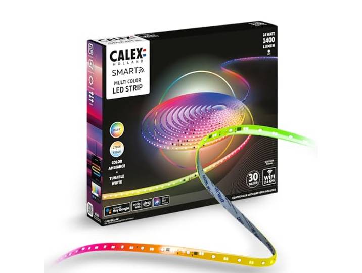CALEX Smart LED Streifen, 30 m, RGBIC-Farben, flexibel & zuschneidbar, dimmbar, WLAN App- & Sprachsteuerung, inkl. Fernbedienung
