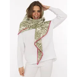 Dreieckstuch ZWILLINGSHERZ "Papagei", Damen, khaki, Baumwollmischung, Modetücher, Mode Tuch, umsäumte Kante, florales Muster