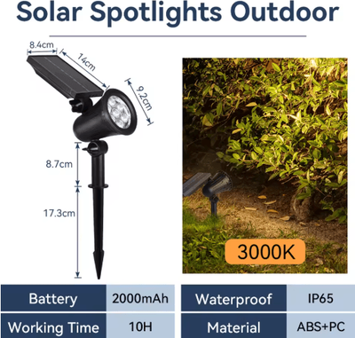 Inspire Picks Waterproof LED Solar Garden Spotlight Outdoor Landscape & Pathway Lighting warm Light 1pc