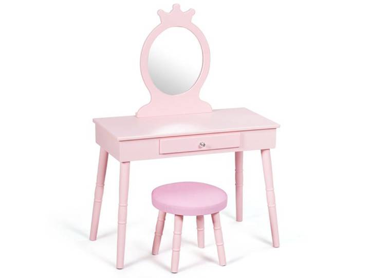 Coiffeuse enfant - HELLOSHOP26 - Modèle avec miroir - 1 tiroir - 70 x 34 x 101 cm - Confortable
