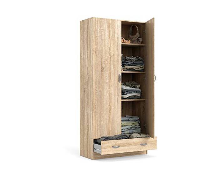 Dmora Kleiderschrank mit zwei Türen und einer Schublade, Eichenfarbe, 79 x 35 x H171 cm